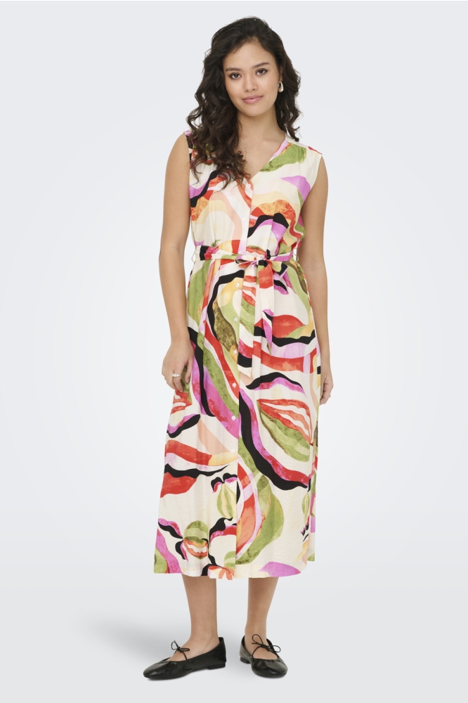 JDYLUMI S/S MIDI SHIRT DRESS WVN 15351621 CLOUD DANCER/MULTI ABST